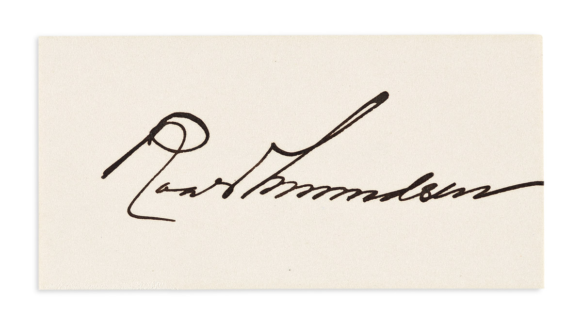 AMUNDSEN, ROALD. Signature, on verso of his printed visiting card.